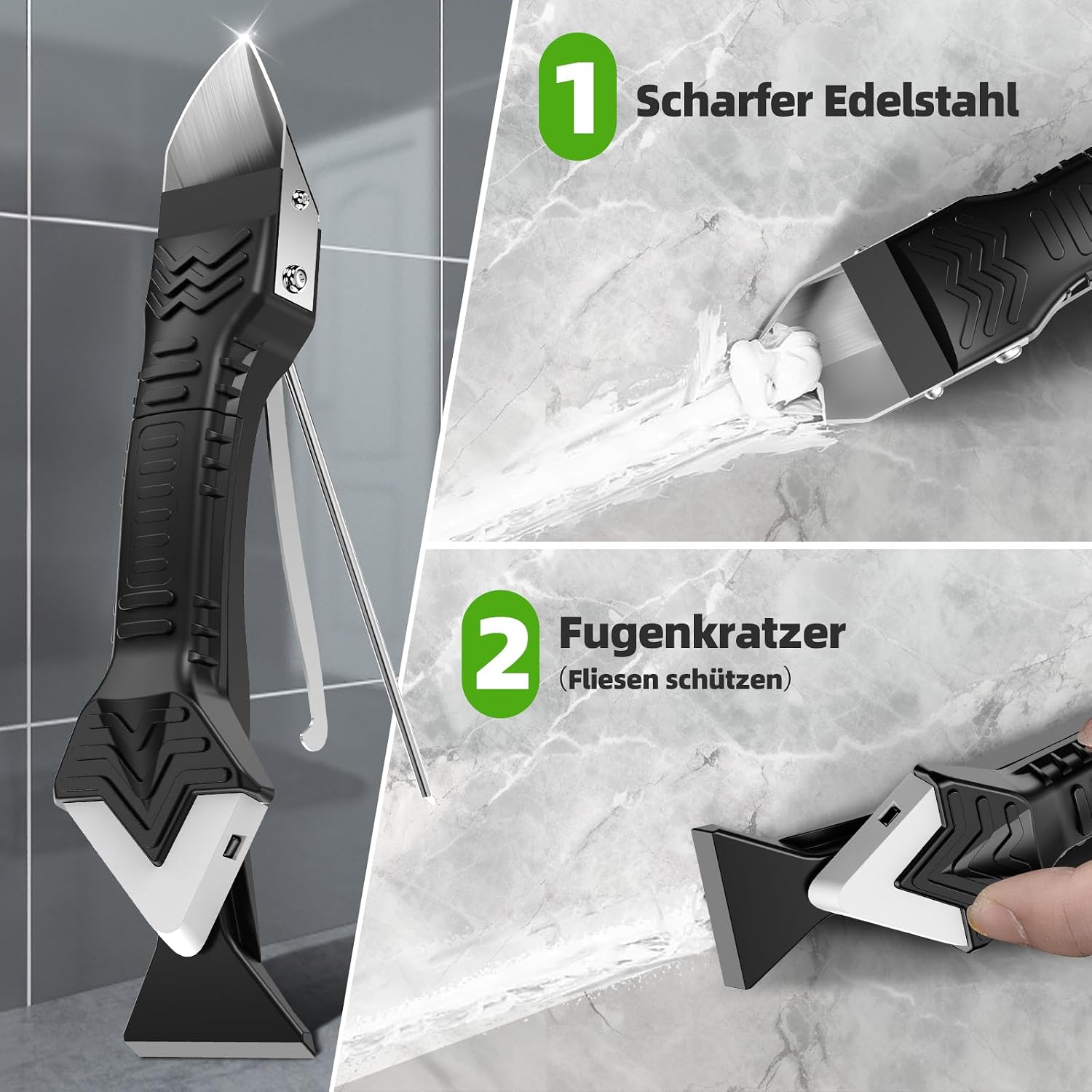 Detalle de Silikonentferner/Silikon-Abzieher Werkzeug-Set 5-in-1 (5-teiliges Set) mit austauschbaren Silikonpads (Weiß)