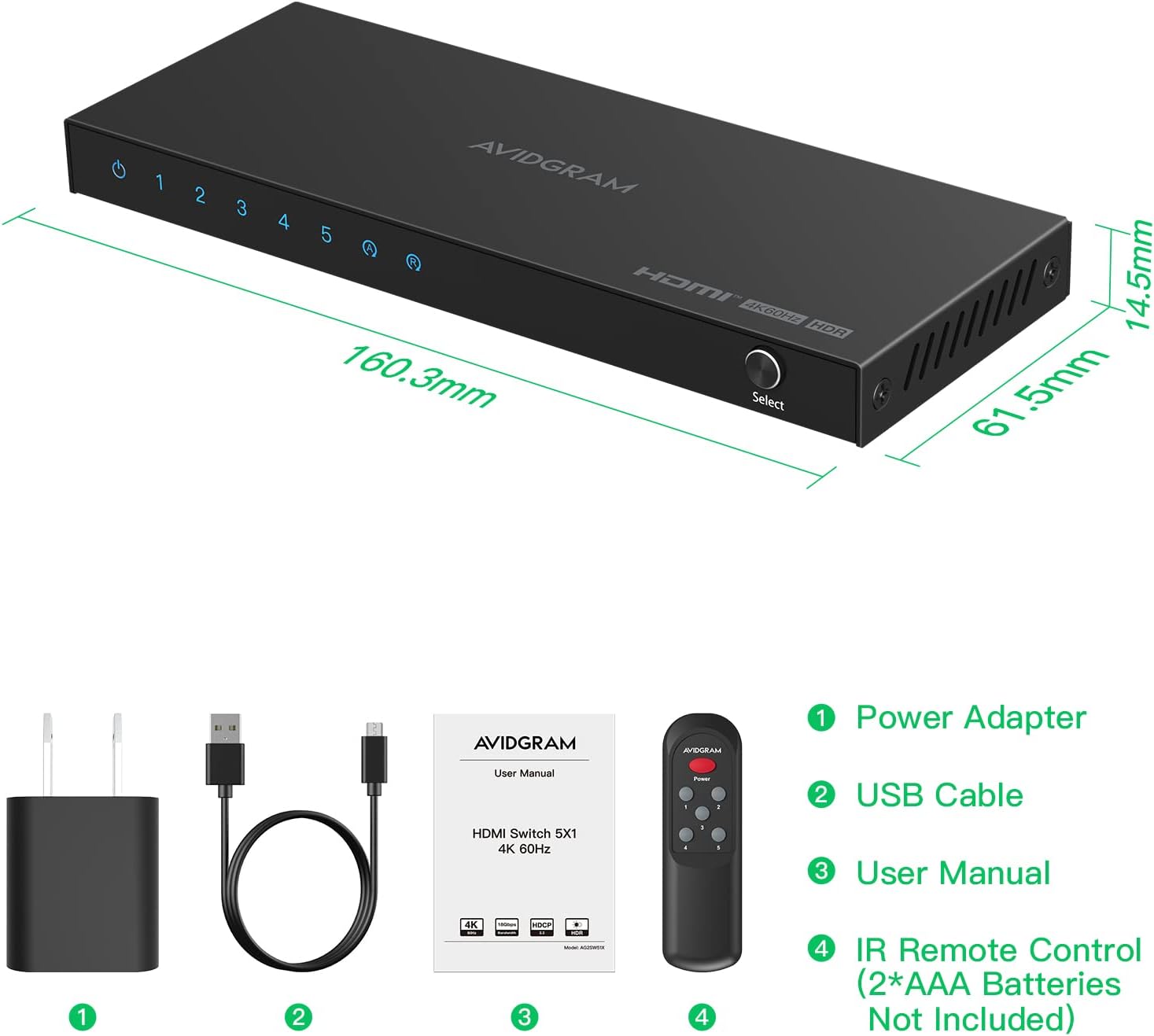 Thumbnail 6 de AVIDGRAM HDMI Switch 4K 60Hz 5×1 : polyvalence et compatibilité HDCP 2.2 pour votre AV