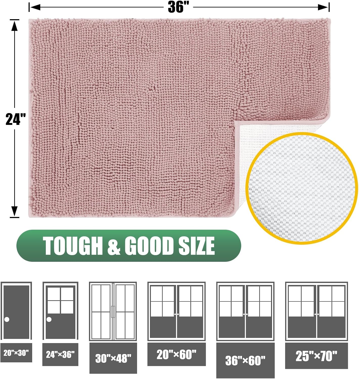 Detalle de IM HOME CFD201DP-60 Chenille Door Mat, 36" x 24", Dusty Pink