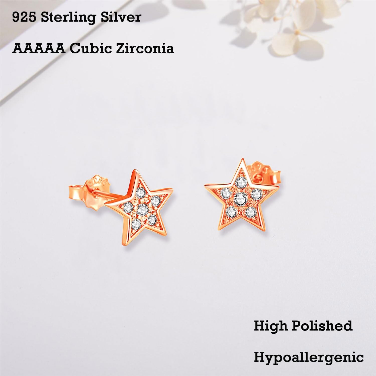 Thumbnail 2 de Kamise Ohrstecker aus Sterling Silber 925 mit Stern & Mond, Zirkonia, 8 mm – hypoallergen für Damen und Kinder