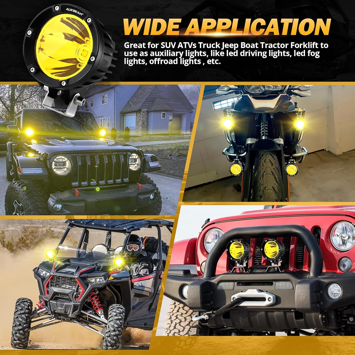 Thumbnail 6 de Auxbeam C4 Series 4-Inch Amber LED Pods (2-Pack) — Offroad Driving Lights with 72W, IP67, 50,000-Hour Lifespan