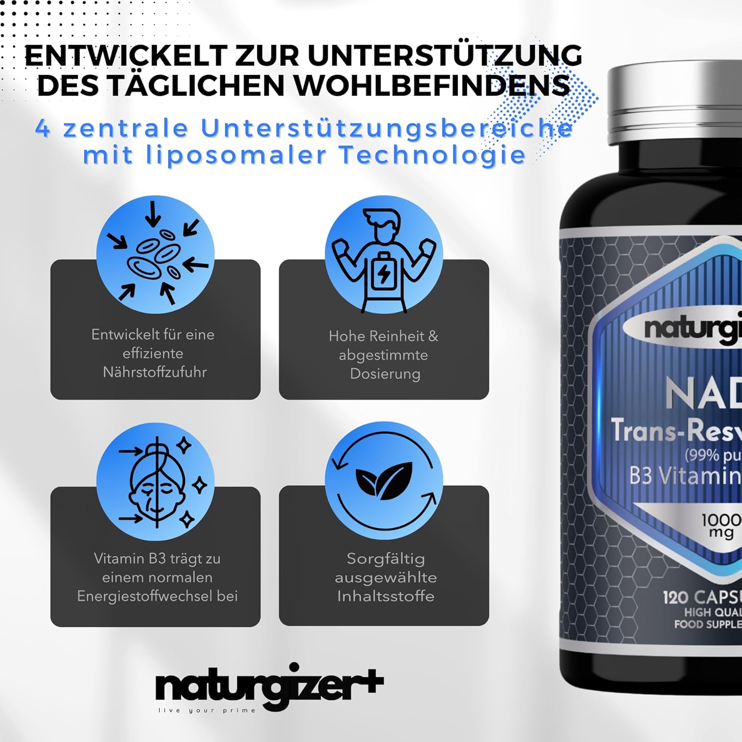 Detalle 2 de NAD Plus Advanced 4+1 mit liposomaler Technologie – Naturgizer+, 120 Kapseln
