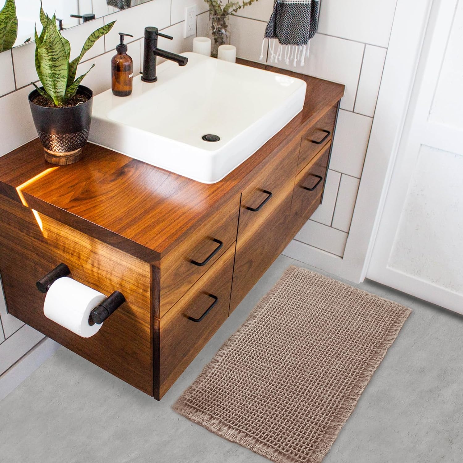 Thumbnail 2 de ZALL Tan Waffle Bath Mat — Super Absorbent, Non-Slip, 24x36 inches