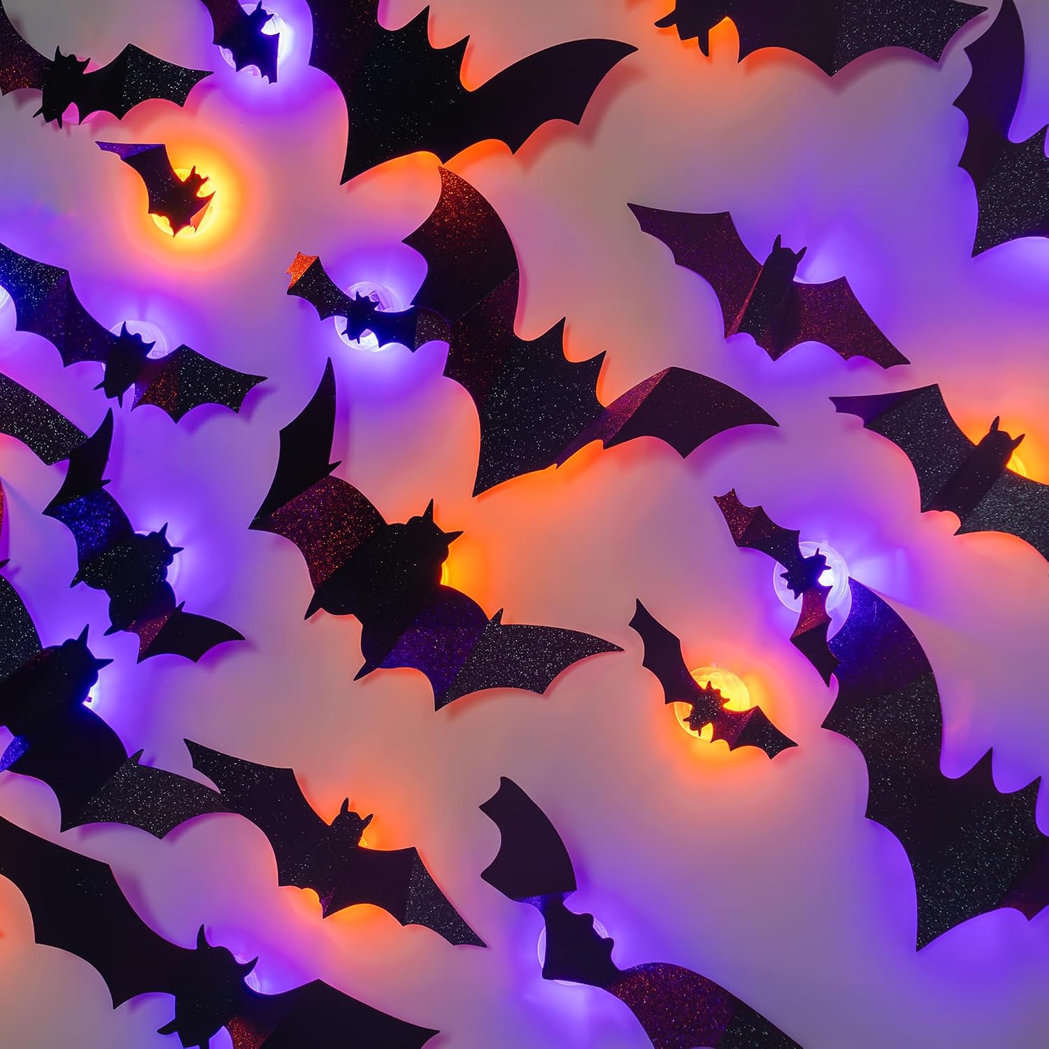 Detalle de TW SHINE 3D Halloween Bat Wall Stickers with Purple and Orange LED Lights