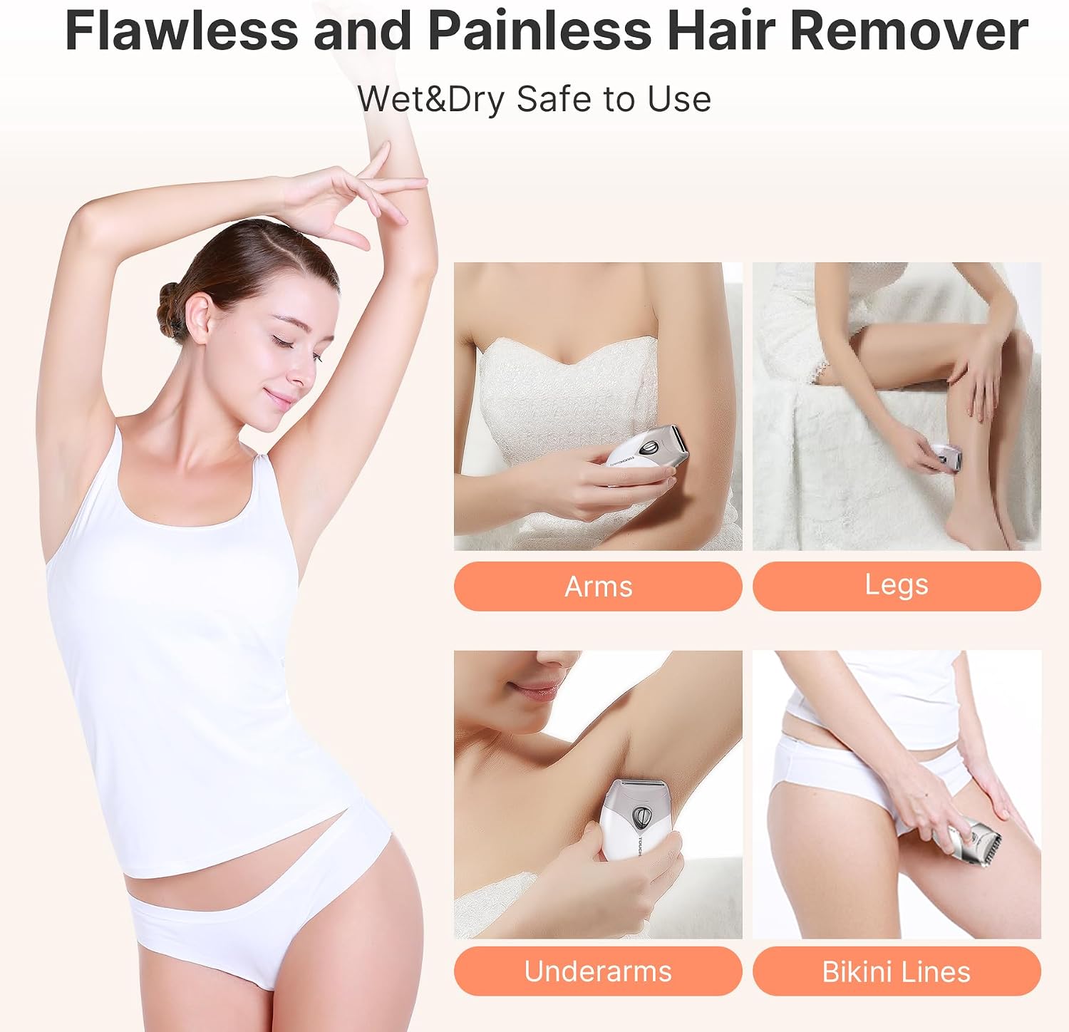 Thumbnail 2 de TOUCHBeauty Lady Shavers for Women electric razor for face, legs, underarms & bikini line (wet & dry) – Gray