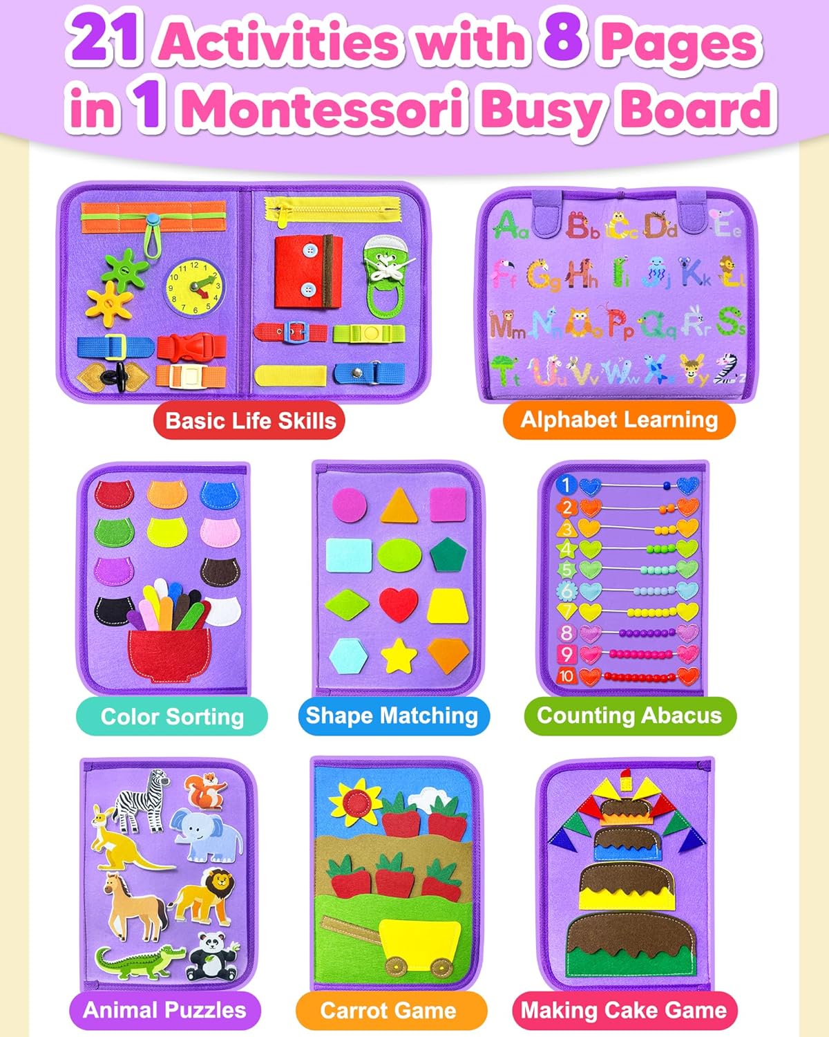 Thumbnail 2 de Exorany Busy Board Montessori Toys for Toddlers: 8-Page Sensory Learning Busy Book for Travel and Gift-Giving