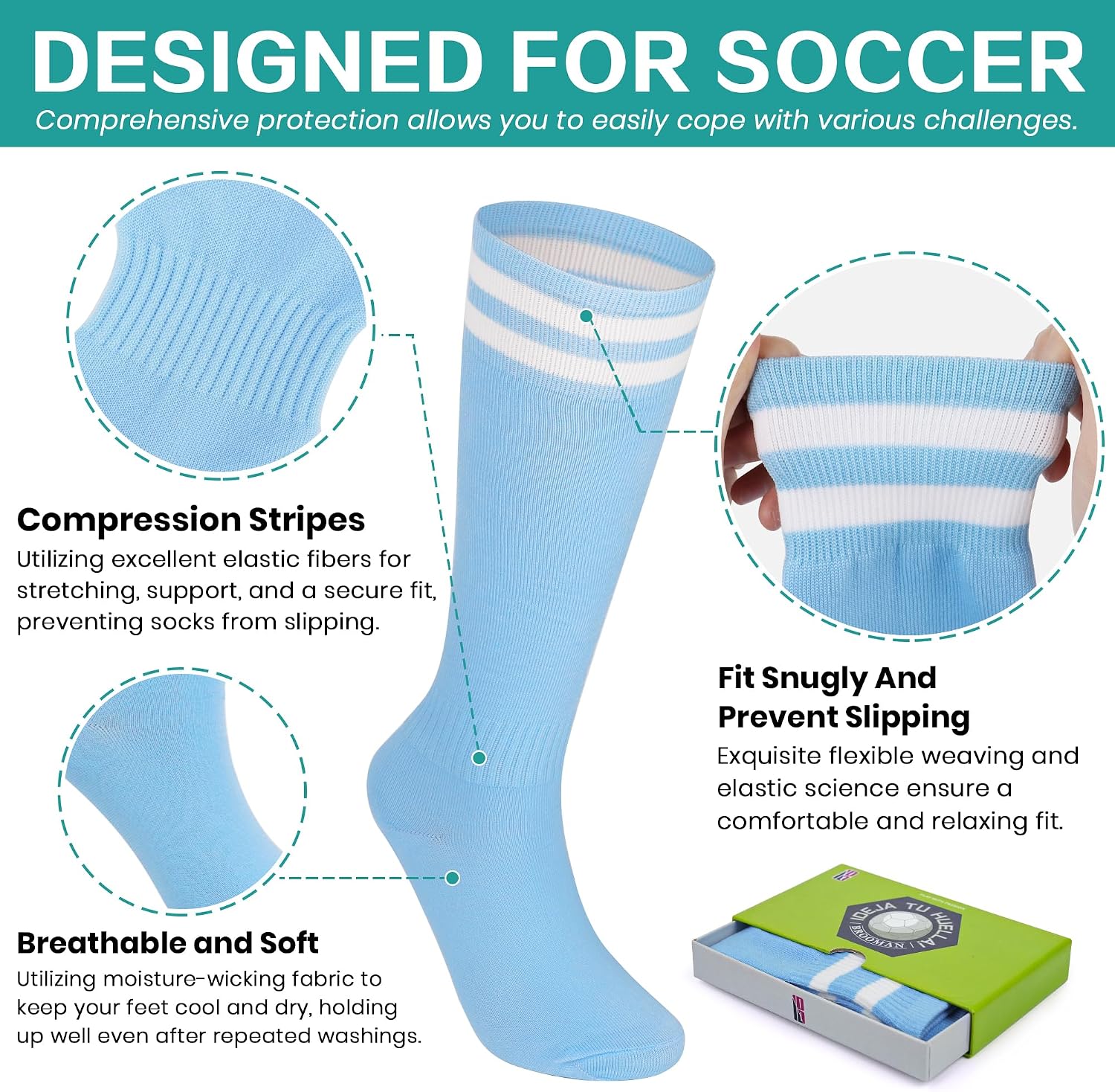 Detalle de brooman Kids Firm Ground Soccer Cleats with Hook-and-Loop Closure and Soccer Socks