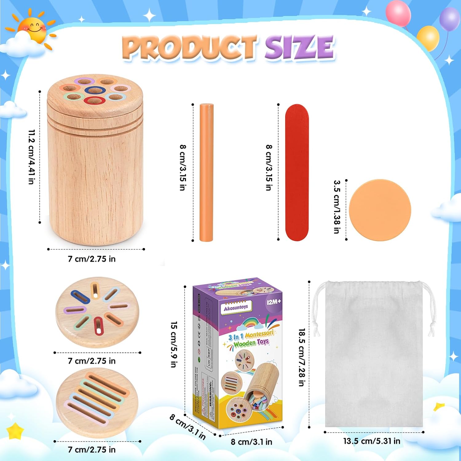 Thumbnail 5 de Akosuntoys 3-in-1 Montessori Wooden Toy for 1–3 Year Olds