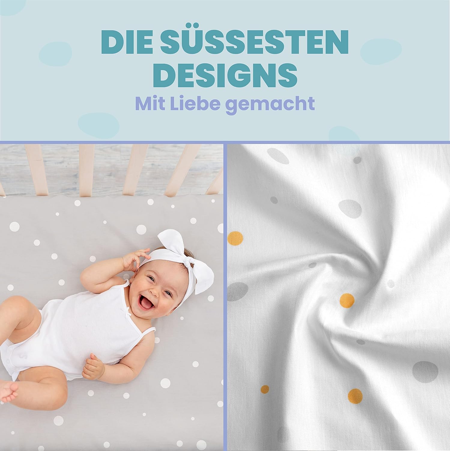 Thumbnail 5 de Sweety Fox Spannbettlaken-Set 2x Baumwolle + 1x wasserdichter Matratzenschoner (50x83 cm), grau