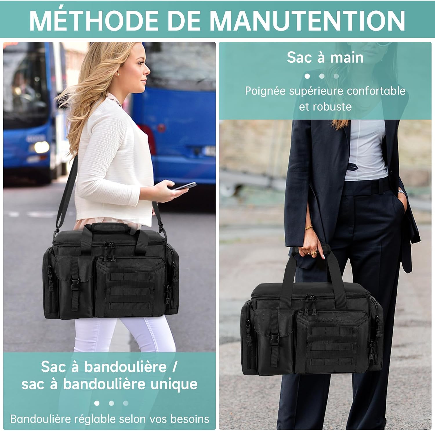 Thumbnail 5 de OUUTMEE Trousse de Rangement pour Coiffeur avec Séparateurs Réglables – Sac de Barbier Noir (48 x 29 x 28 cm)