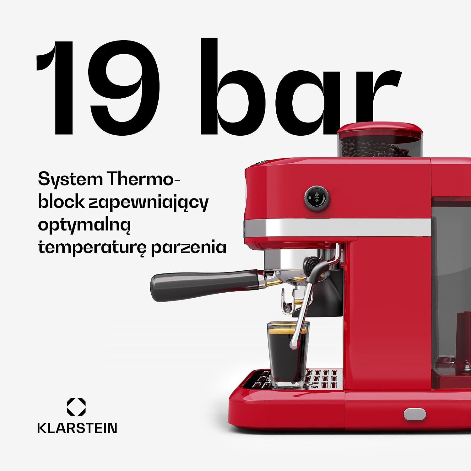Detalle 2 de Klarstein Bella Café Espresso Machine with 19-Bar Pressure, Grinder & Milk Frother