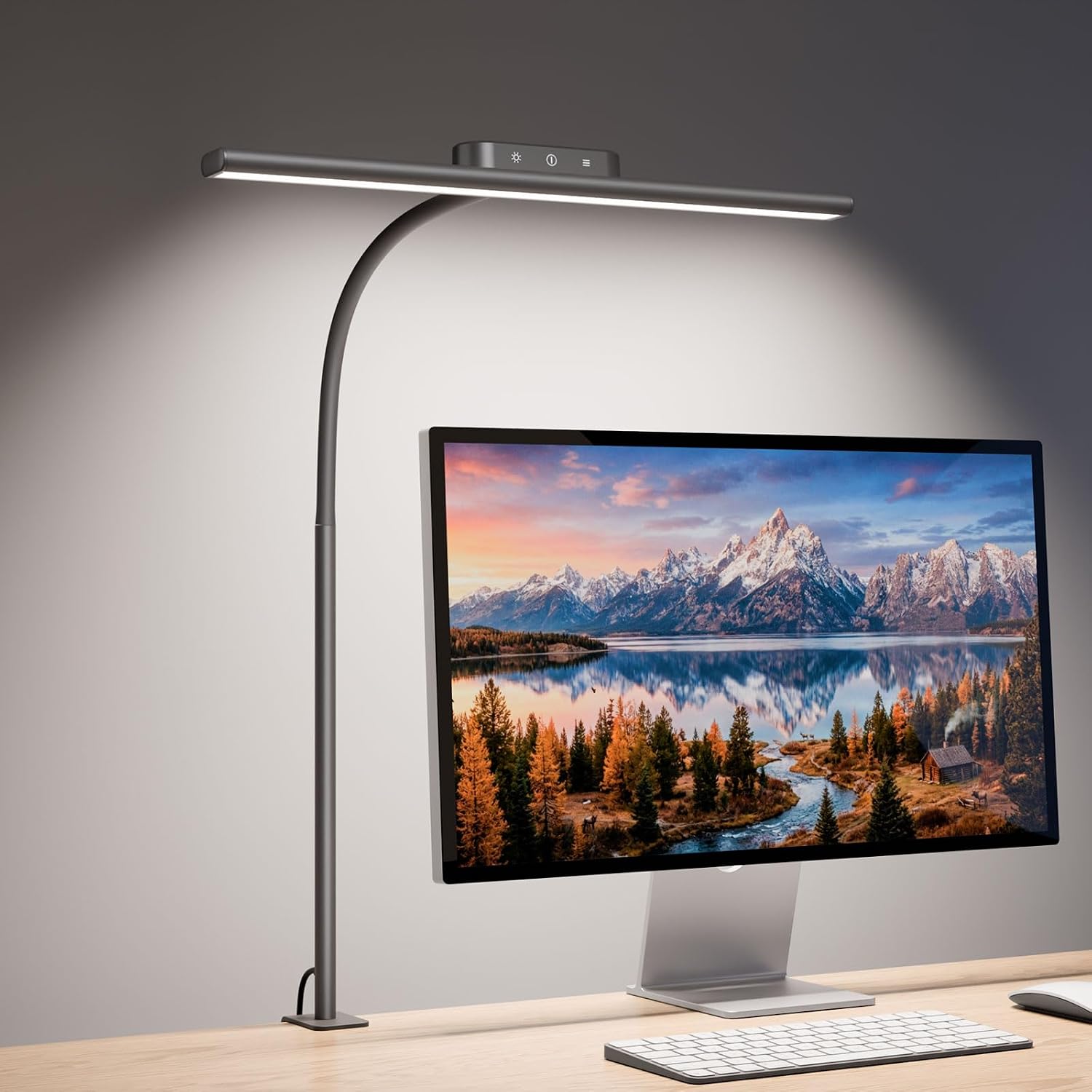 Detalle de Lampe de bureau Lepro 11W à pince flexible, 5 modes couleur et 5 niveaux de luminosité (gris)