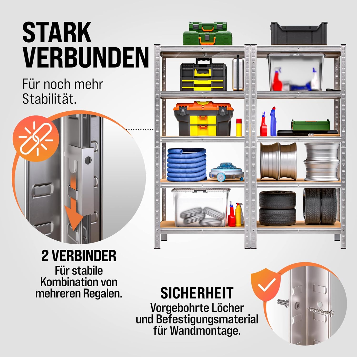Detalle 2 de Monzana 2er Set Schwerlastregal 180x90x40 cm – verzinkter Stahl, tragfähig bis 875 kg