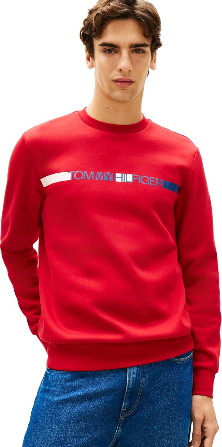 Detalle de Tommy Hilfiger Brand Love TR Stripe Sweatshirt Mw0mw42465: pullover in cotone versatile e senza tempo