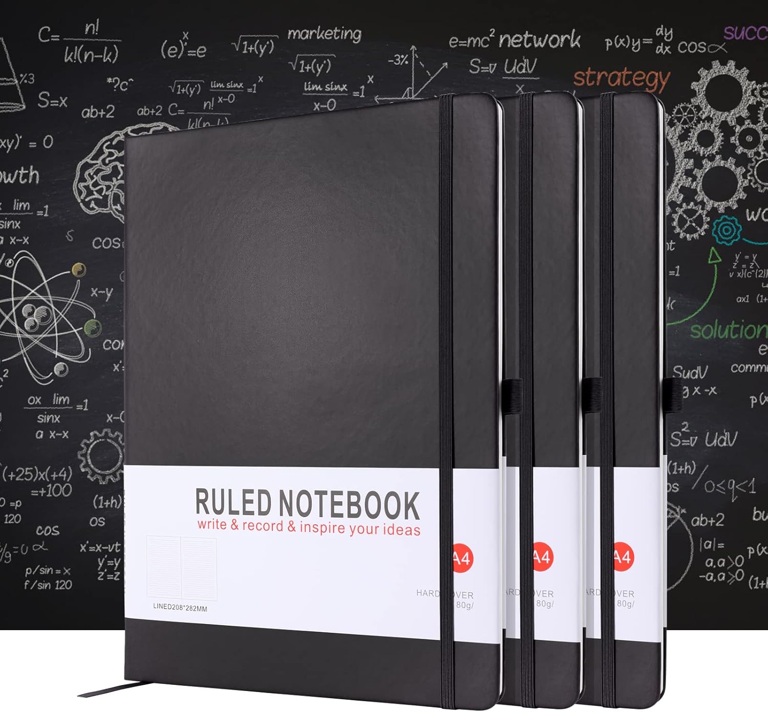 Detalle de HIJYOO A4 Hardcover Notebook (160 pages) with Elastic Closure, Bookmark & Pen Loop, Black
