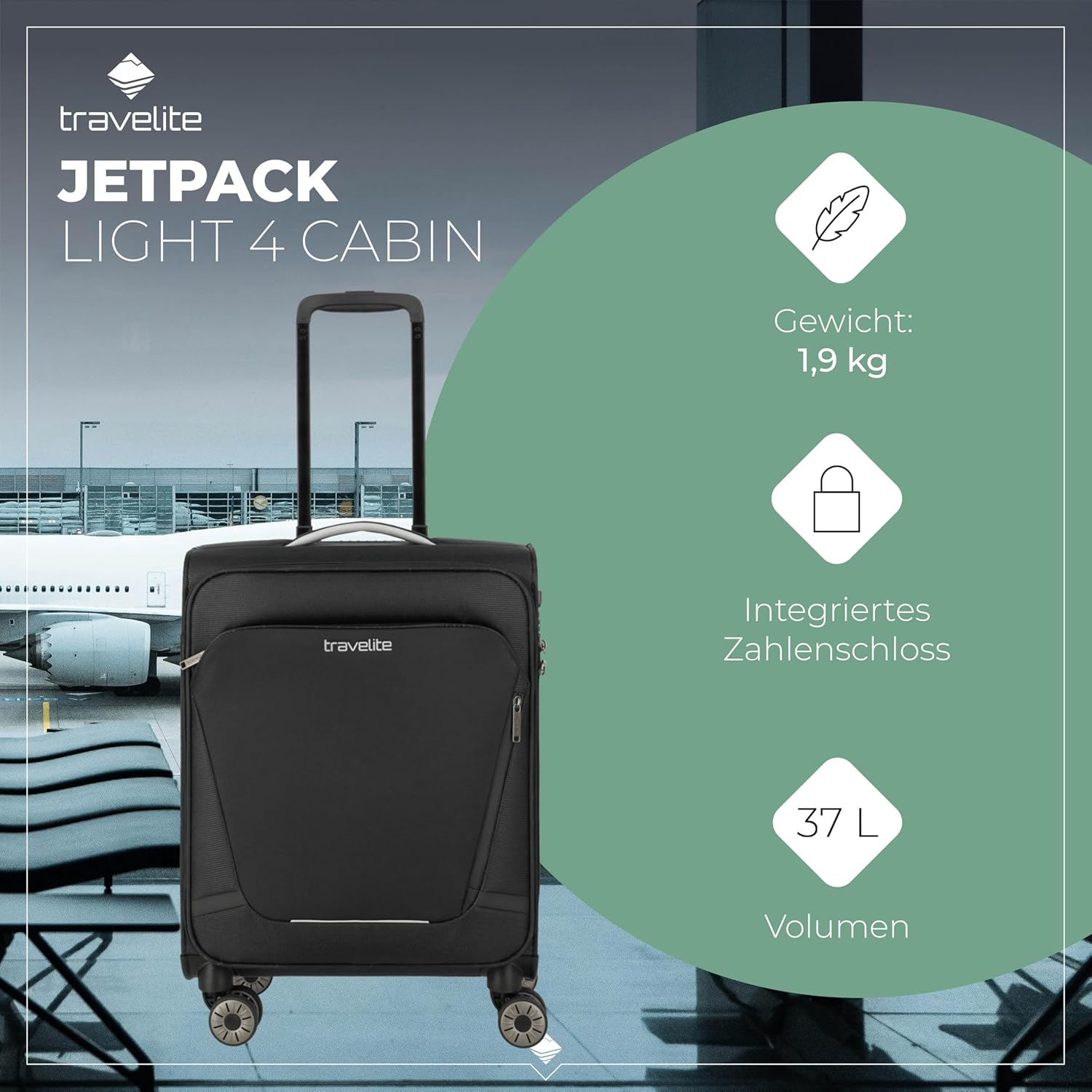 Detalle 2 de travelite JETPACK Handgepäckkoffer 55x40x20 cm (ultraleicht, 4 Rollen) für Ryanair & Condor