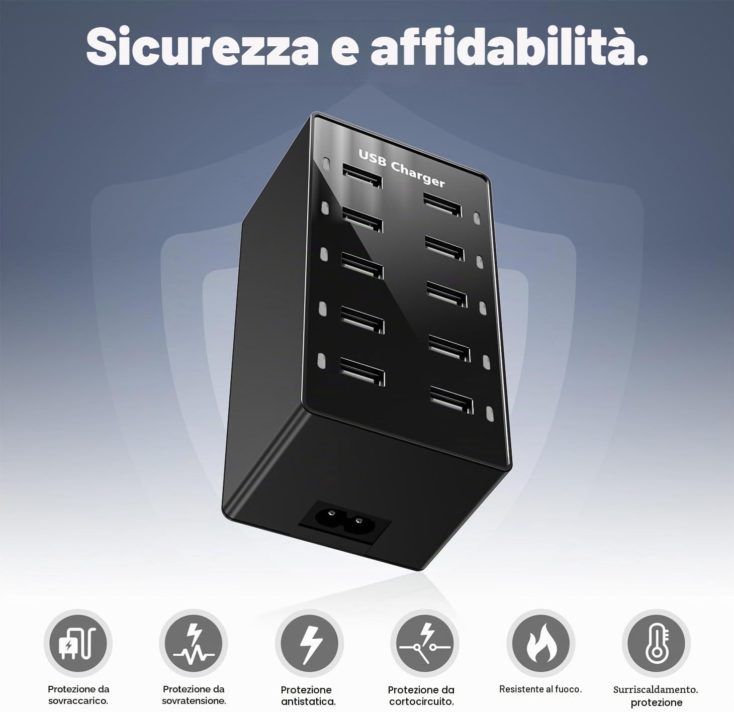 Detalle 2 de Caricatore USB 10 porte 50 W