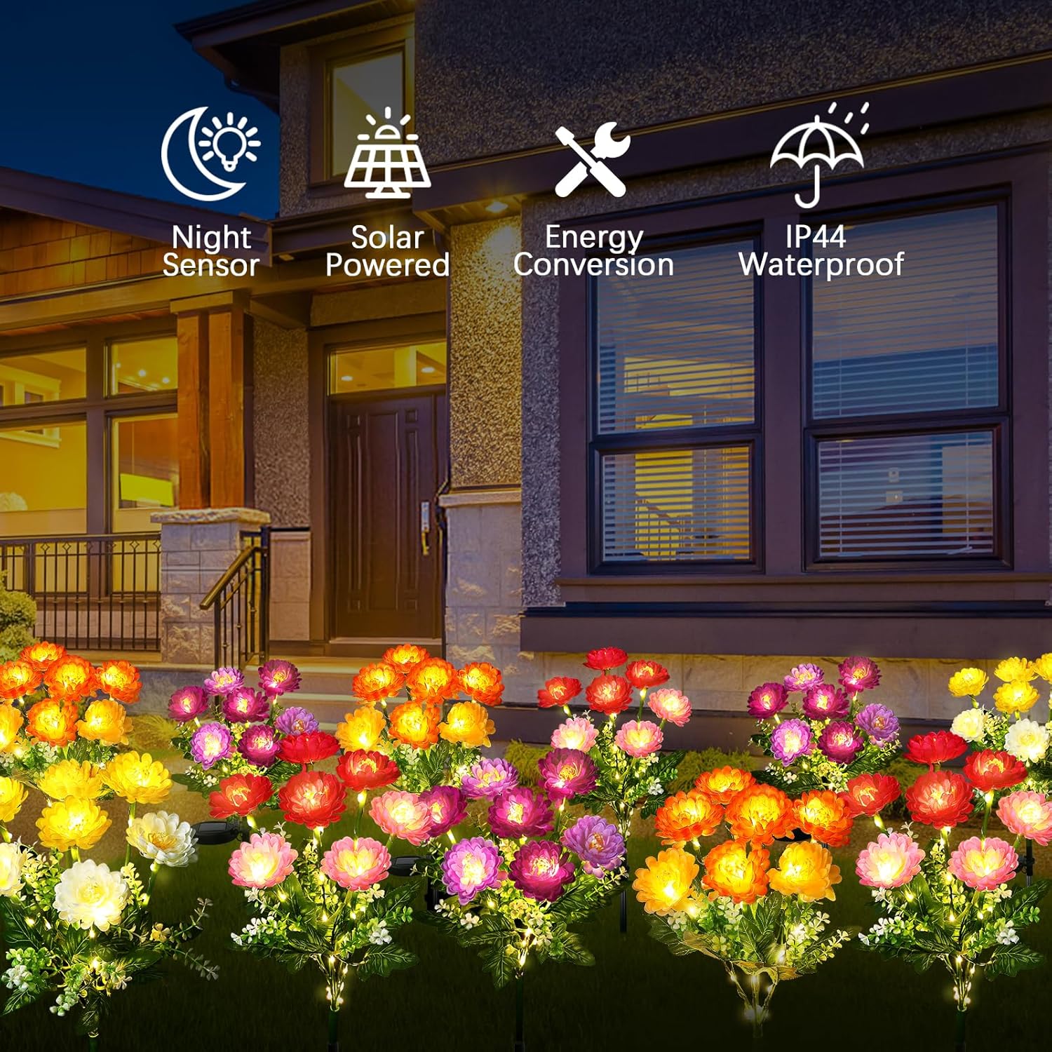 Detalle 2 de FWLWTWSS Solar Flower Lights Outdoor Garden – 2 Pack Snow Lotus Style