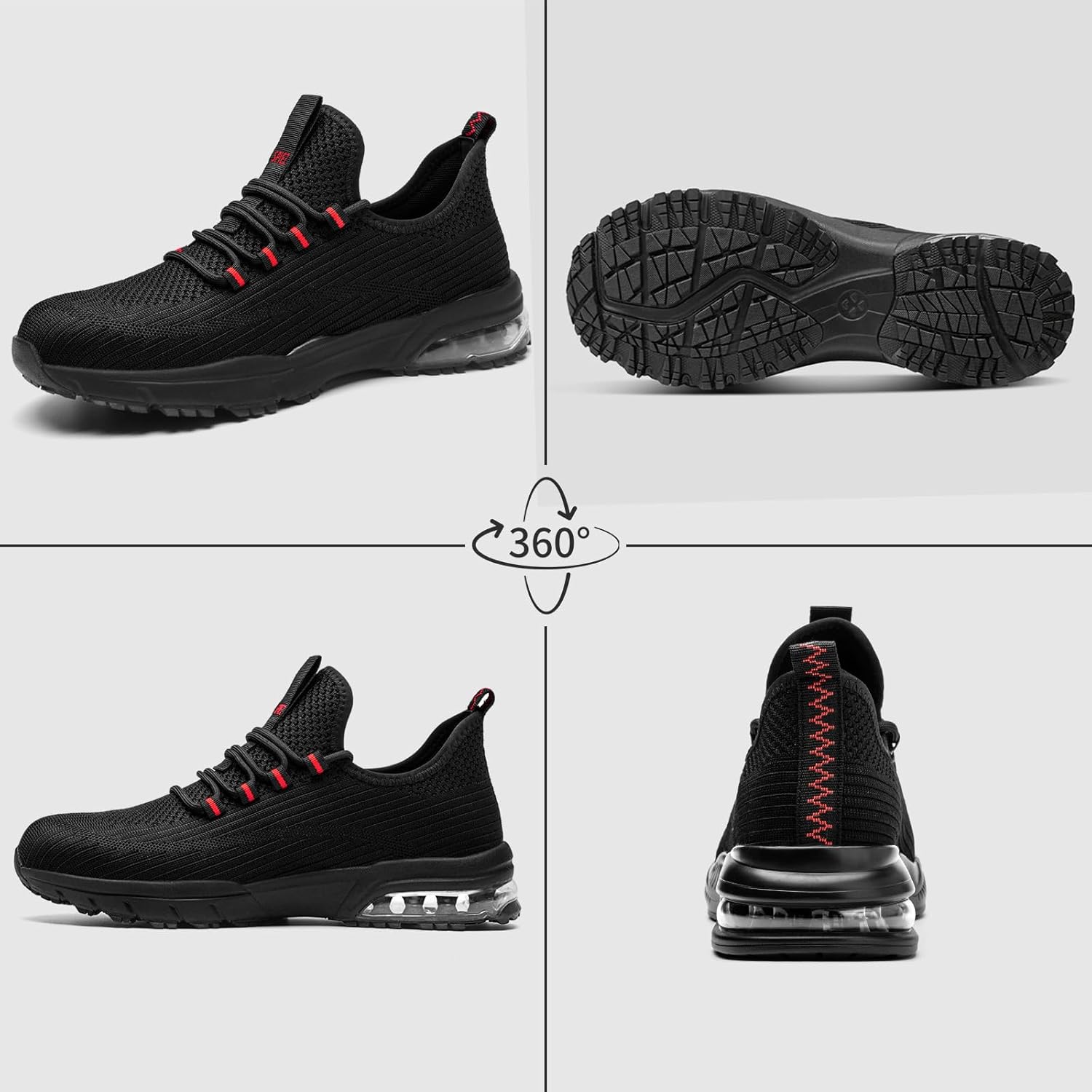 Detalle de SPIEZ Chaussures de Sécurité Hommes et Femmes – Chaussures légères à embout composite, slip-on noir/rouge EU 37-46
