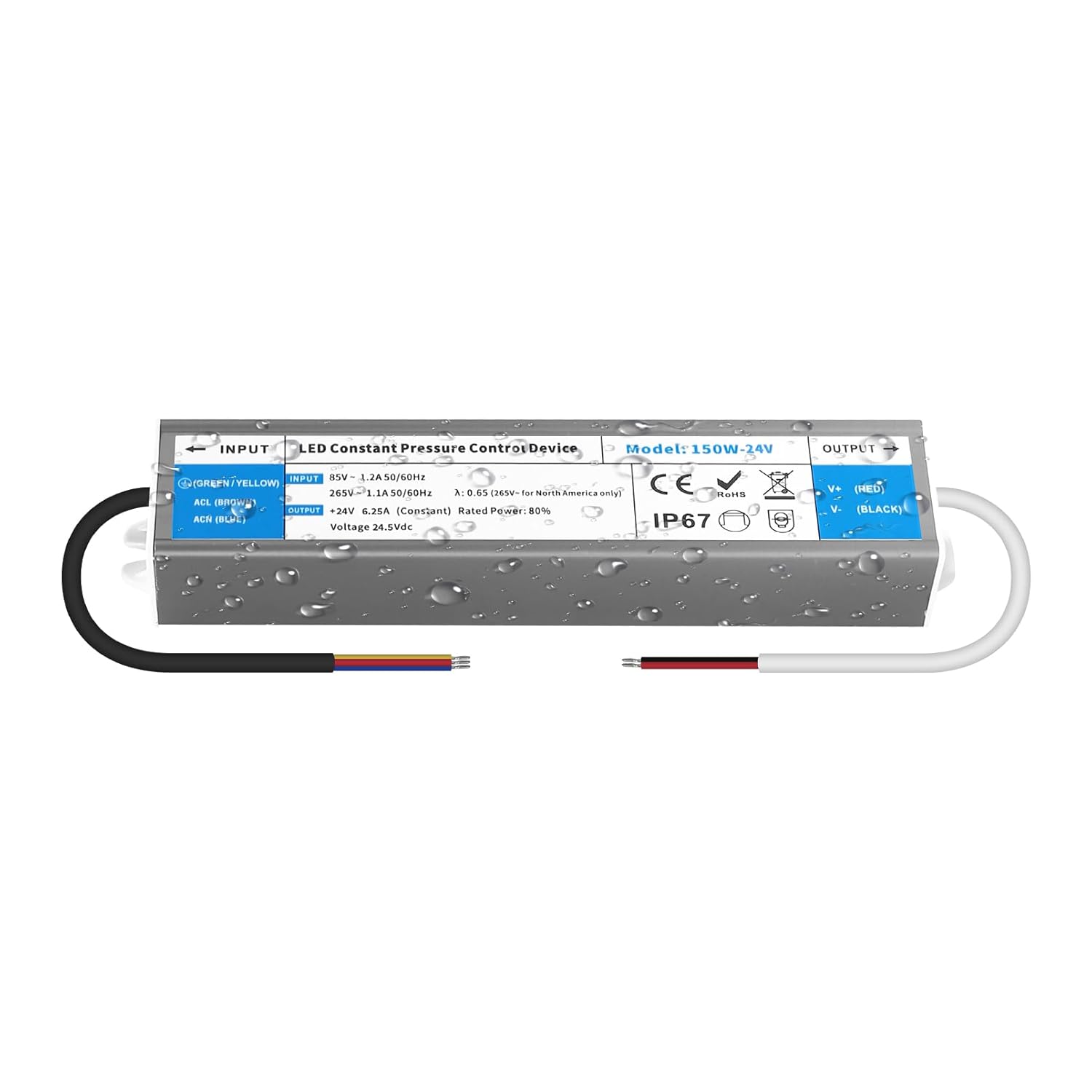 Detalle de YOODI Trasformatore 24V 150W IP67 | Alimentatore LED 220V AC a DC 24V, ultra sottile