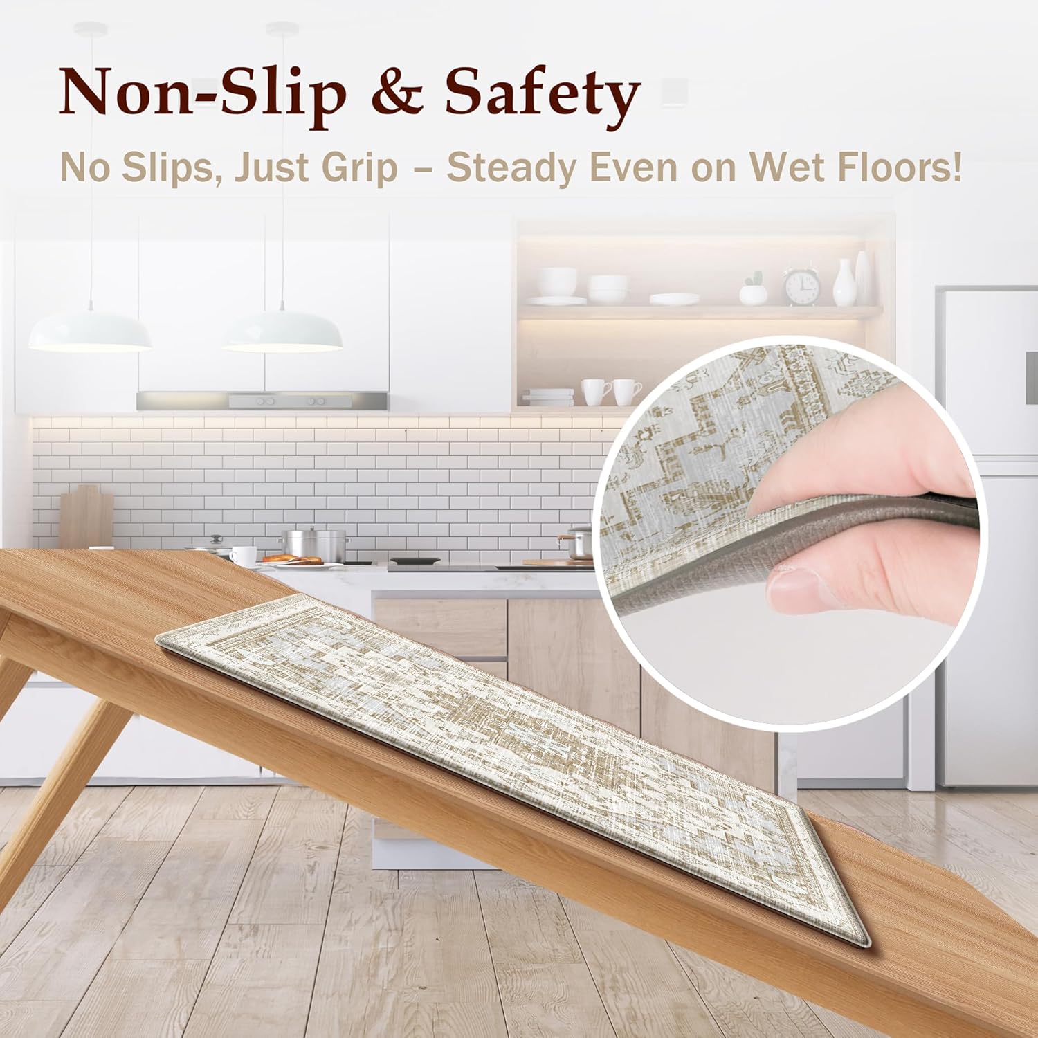 Thumbnail 3 de Boho Kitchen Mats 2-Piece Anti-Fatigue Cushioned PVC Set (Non-Slip, Waterproof) — Beige Tan