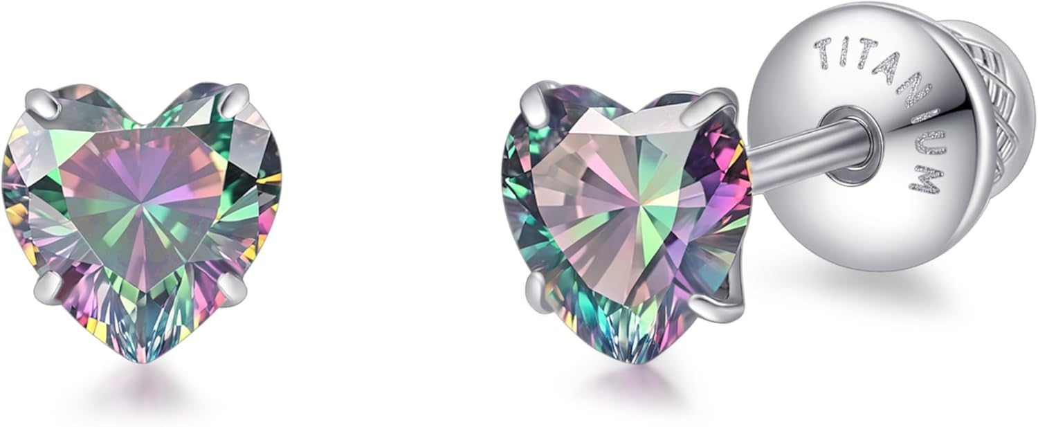 Detalle de Limerencia Herz Titan Ohrringe mit Schraubverschluss – hypoallergen, 5 mm CZ