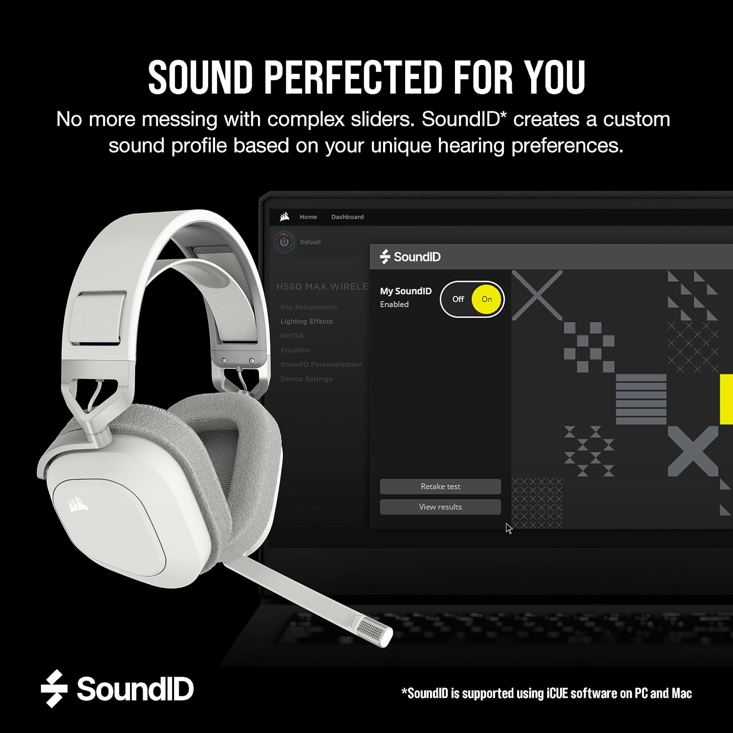 Detalle 2 de Corsair HS80 MAX Wireless 2.4GHz + Bluetooth Gaming Headset (White) | Dolby Atmos, SonarWorks SoundID