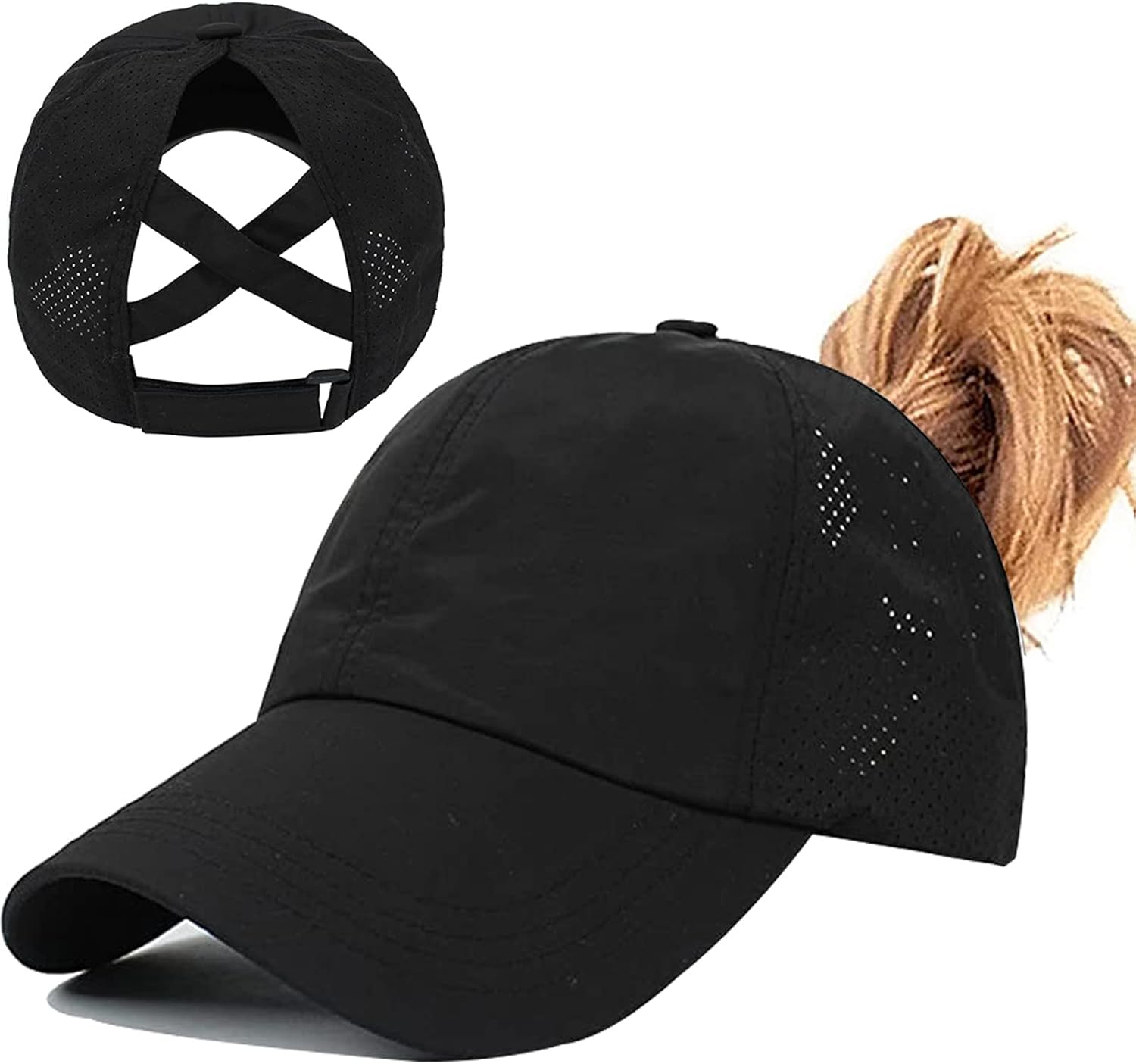Detalle de Enwokran Women's Ponytail Baseball Cap: Adjustable, Breathable and Quick-Drying
