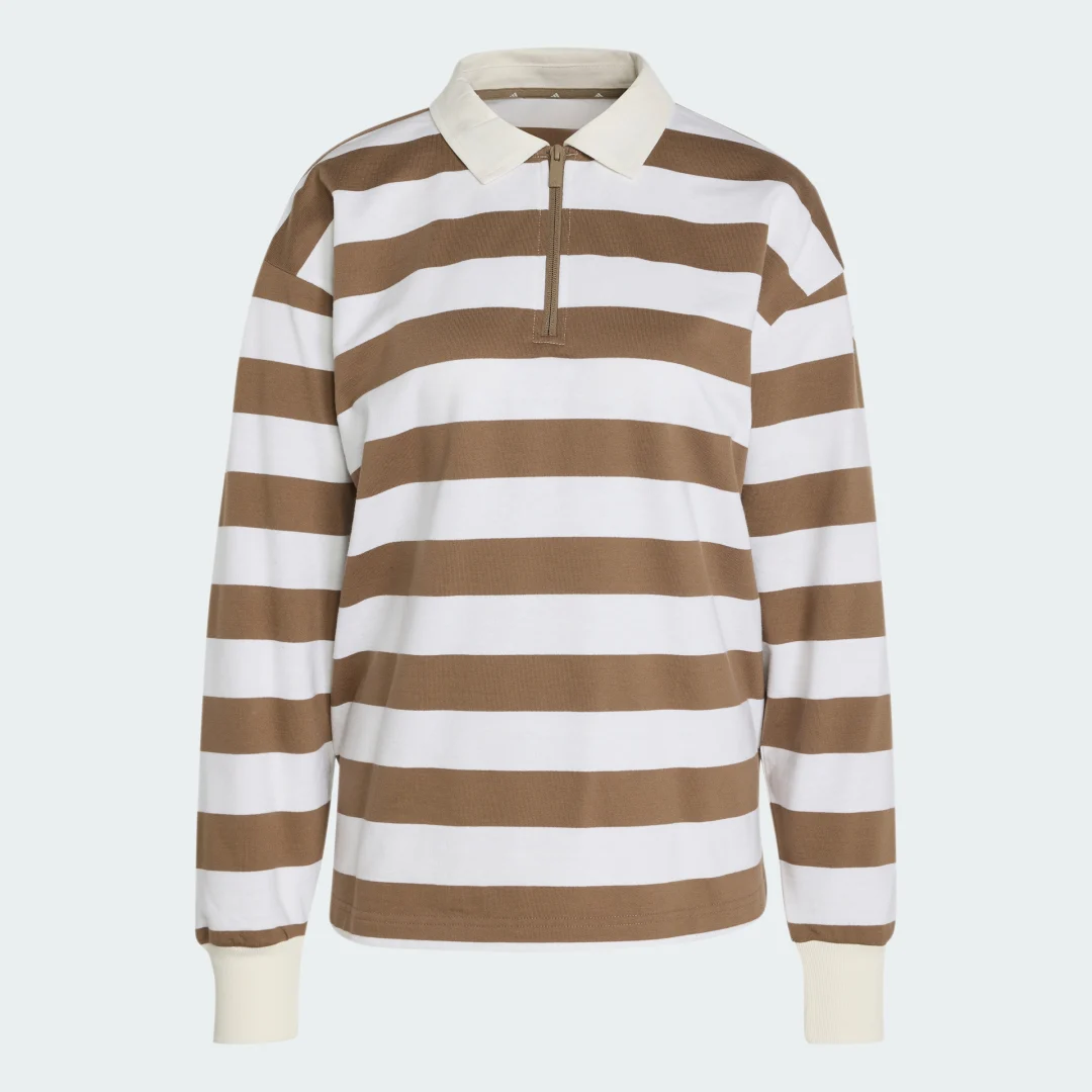 Detalle de Polo de manga larga Essentials Contemporary de felpa Beige — Adidas