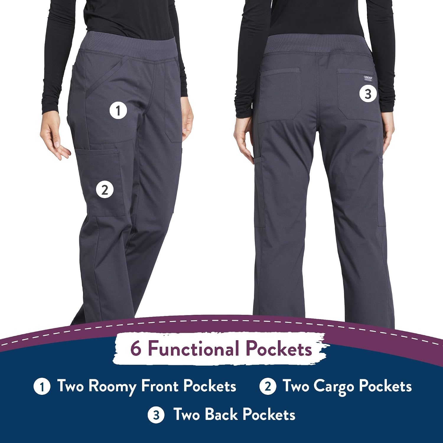 Thumbnail 6 de Cherokee Ww170t Women's Scrub Pants, 2-Way Stretch, Six Pockets