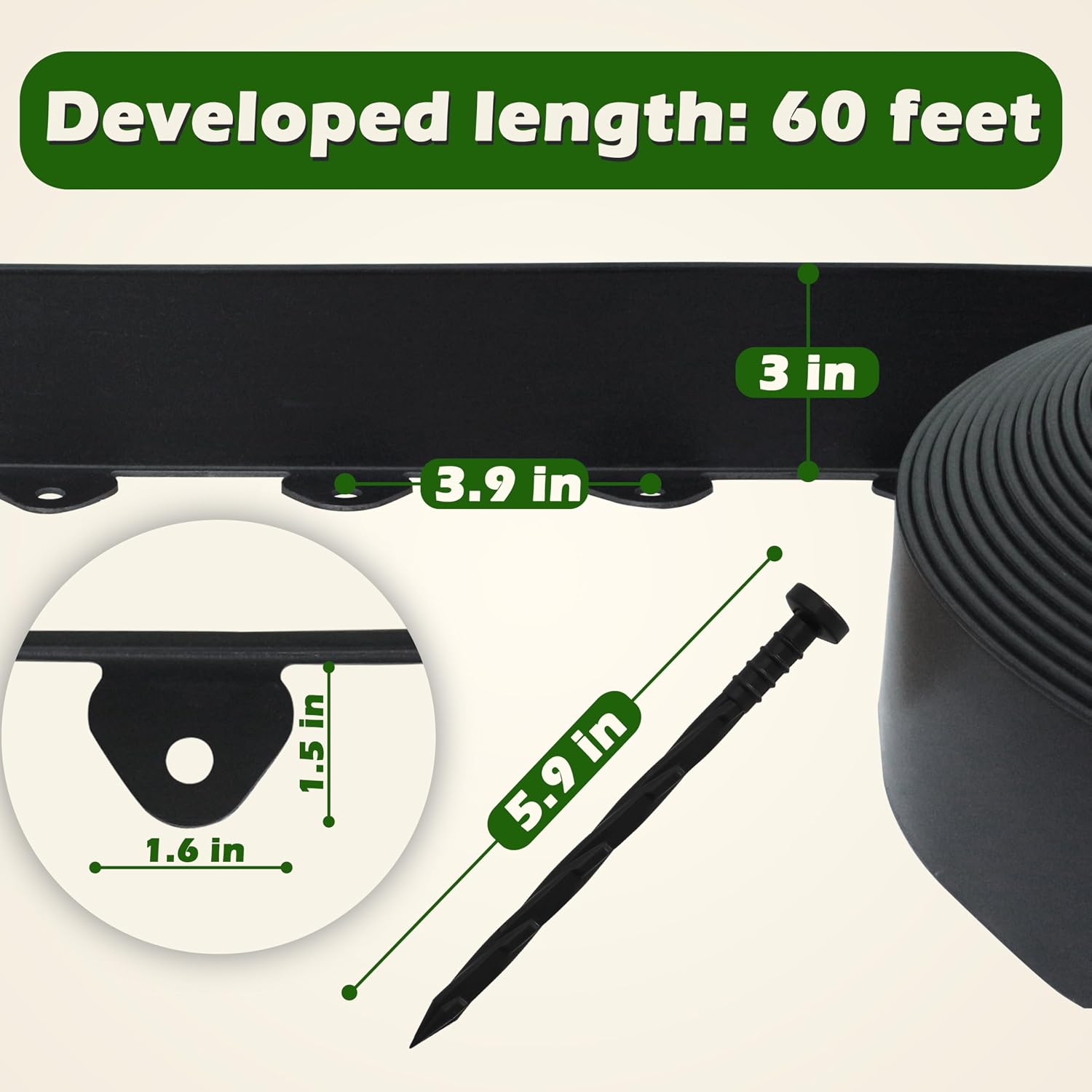 Detalle 2 de Gardzen GGE-E5 Landscape Edging, 60-Foot x 3-Inch Border with 60 Spikes