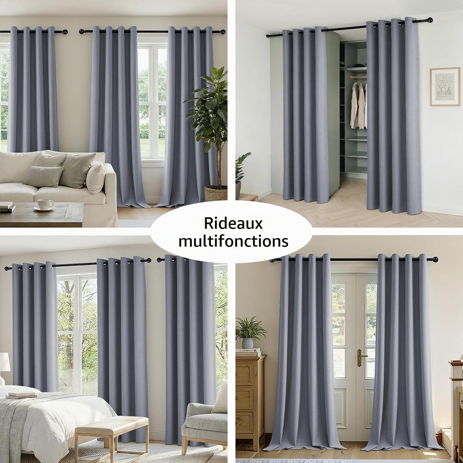 Detalle 2 de HushLoom verduisteringsgordijnen 140 x 175 cm, blauw, linnenlook en met oogjes
