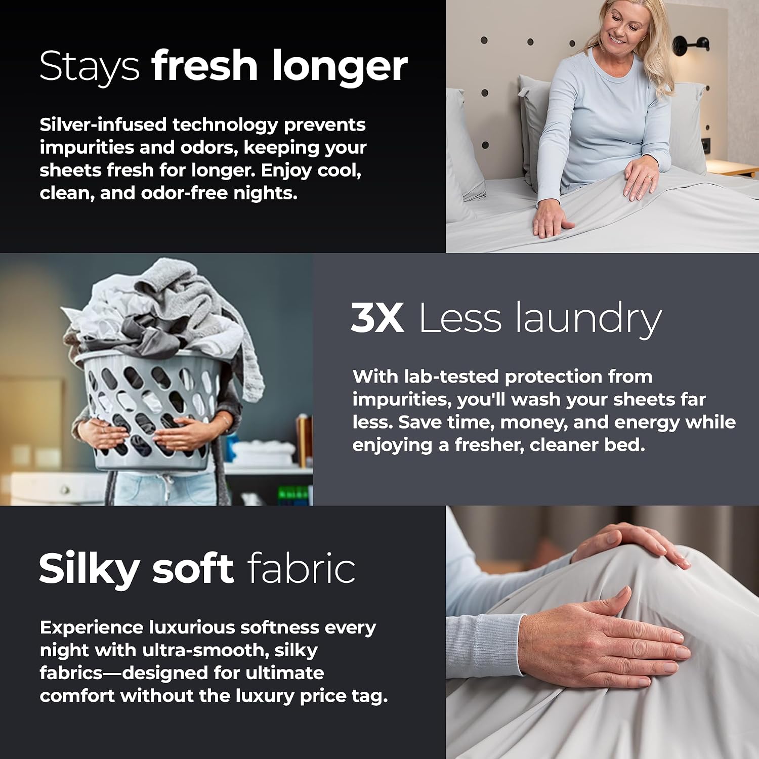 Detalle 1 de Silvery Silver Infused Cooling Bed Sheets, Split King, 100% Lyocell