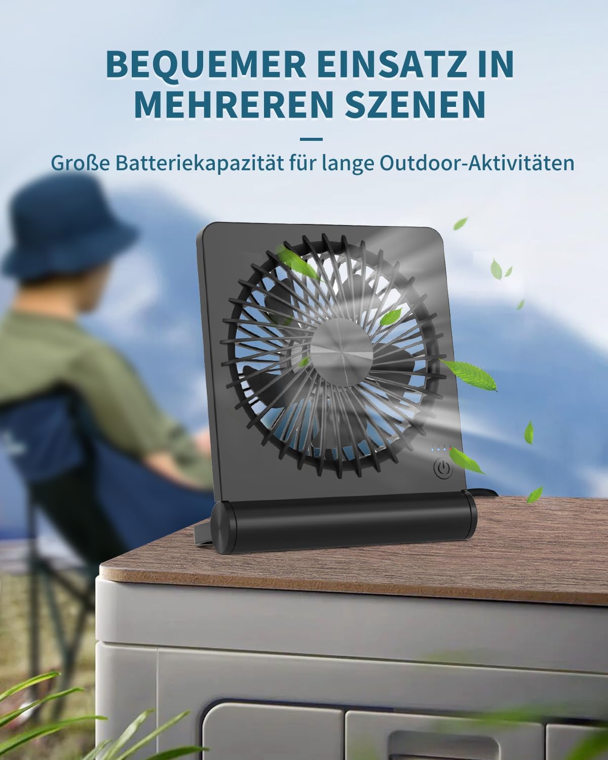 Thumbnail 6 de BIVBTP Kleiner Tischventilator – 2000 mAh Akku, 3 Stufen, 220° Verstellbarkeit, leise & tragbar