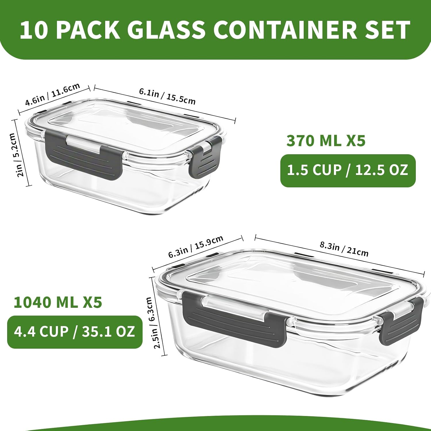 Detalle de HKJ Chef Glass Meal Prep Containers, Borosilicate Glass