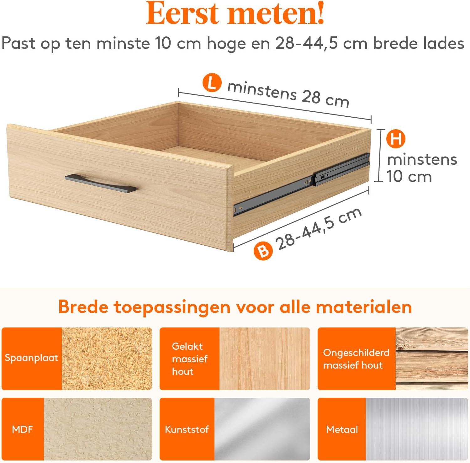 Detalle de Lifewit 23041 ladeverdelers, 5 stuks, verstelbaar van 28 tot 44,5 cm