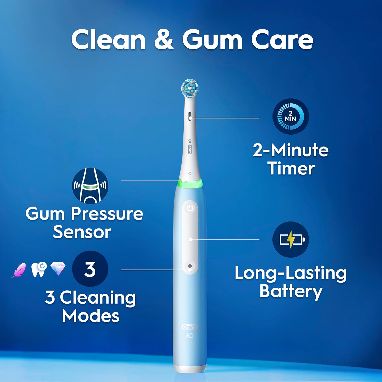 Thumbnail 2 de Oral-B iO3 Electric Toothbrush (Blue, EU plug) with 1 brush head and travel case