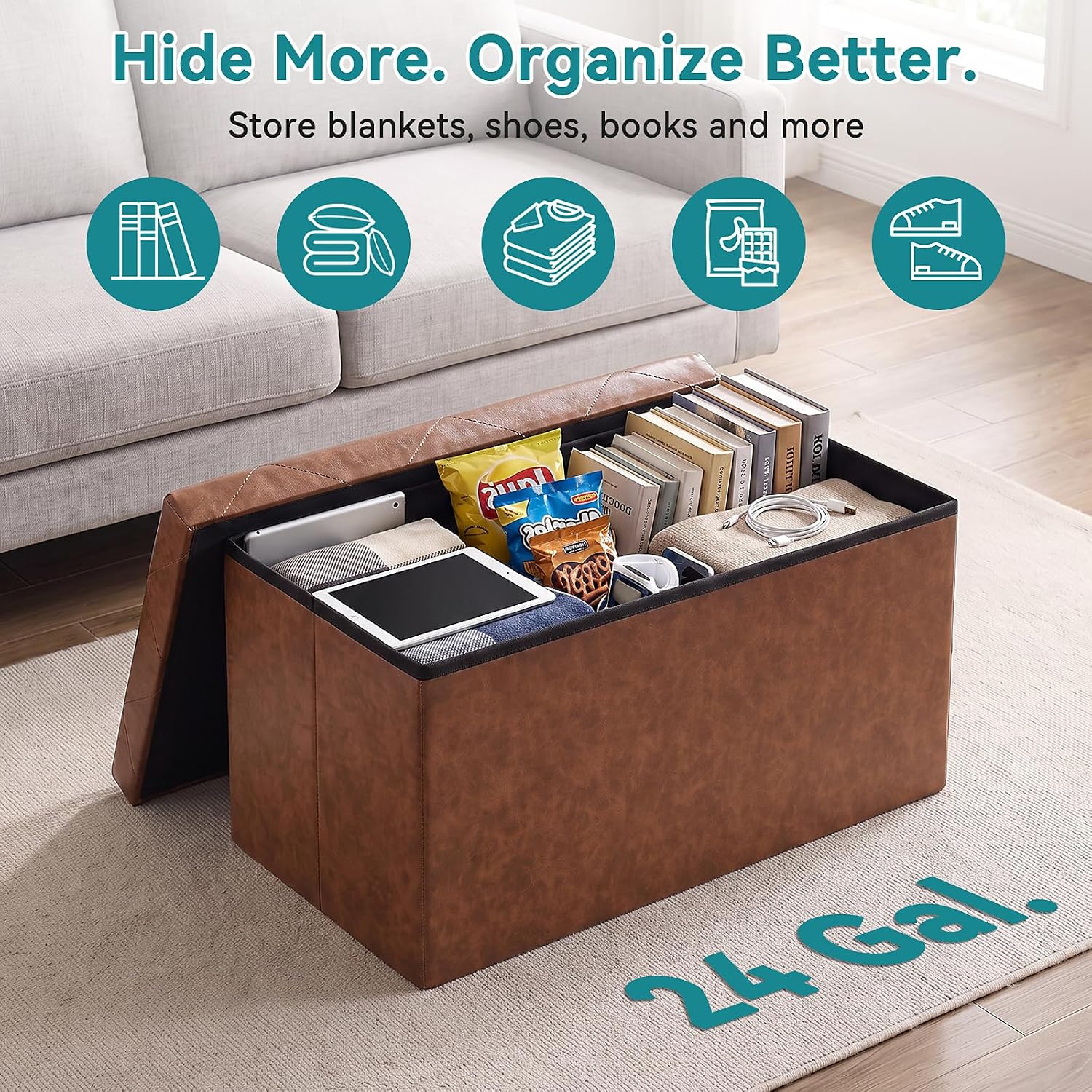 Detalle de OLIXIS Storage Ottoman Bench, 30-Inch