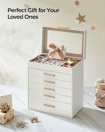 Thumbnail 6 de SONGMICS Collection Jewellery Box with Glass Lid (GISELLA JBC171W01) – 6-Layer Storage, Cloud White & Gold