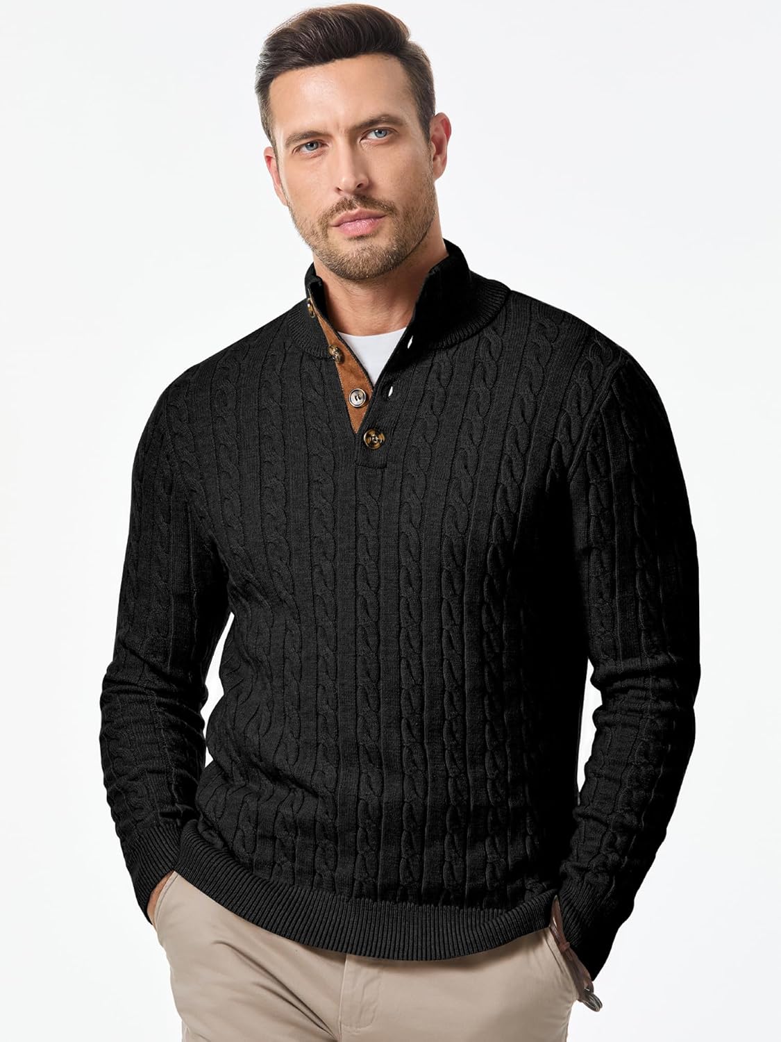 Detalle 2 de JMIERR Men's Cable Knit Pullover Sweater 1️⃣0️⃣0% Cozy
