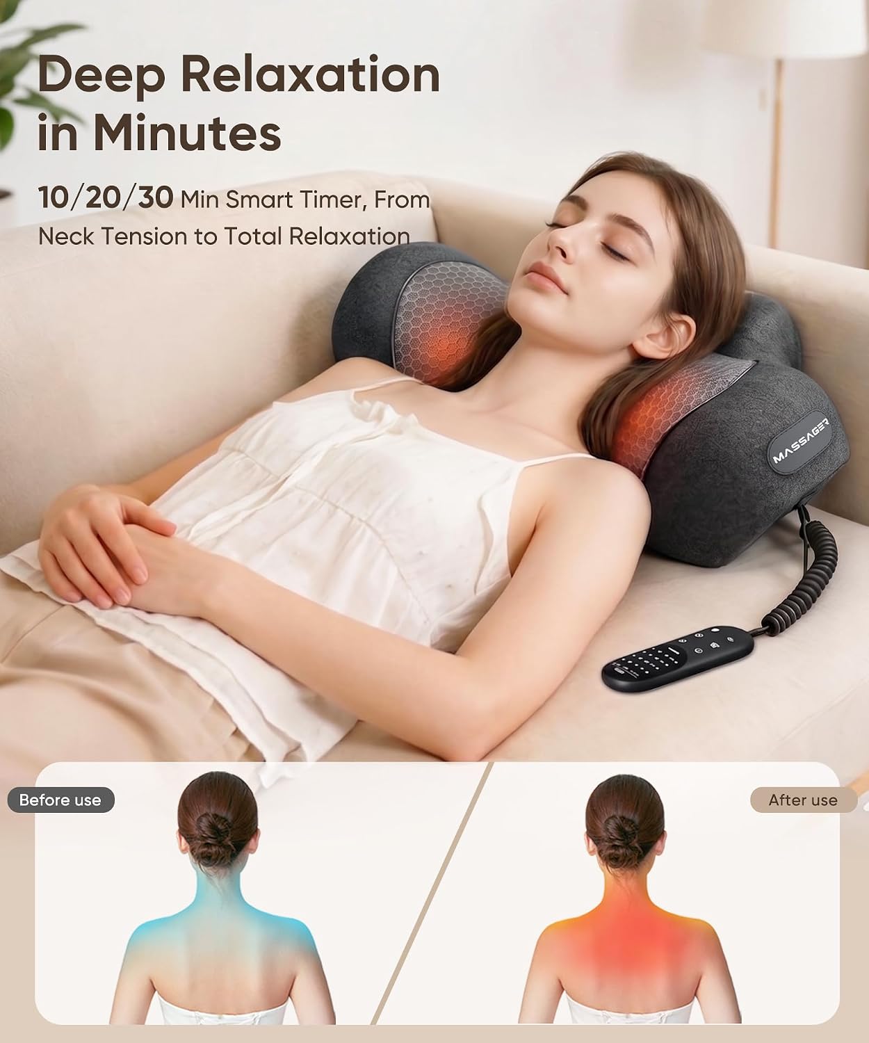 Detalle de Amkish Heated Neck Massager Pillow with Airbag Support, Massage Modes and Heat