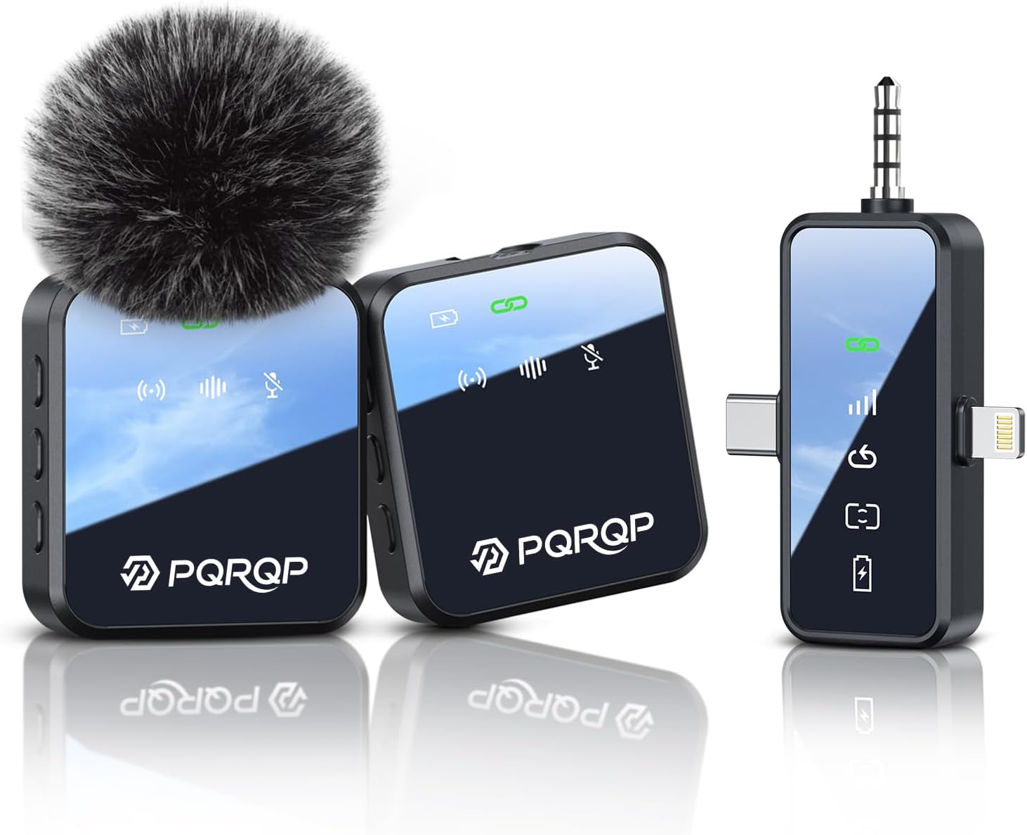 PQRQP 3-in-1 Wireless Mini Microphone for iPhone, Android, and Camera – Soot Black