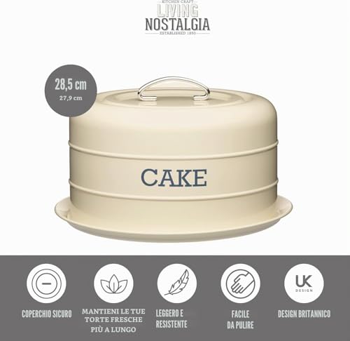 Detalle de Kitchen Craft Living Nostalgia Tortiera con Coperchio a Cupola in Acciaio Inossidabile, Bianco 28,5 cm x 18 cm