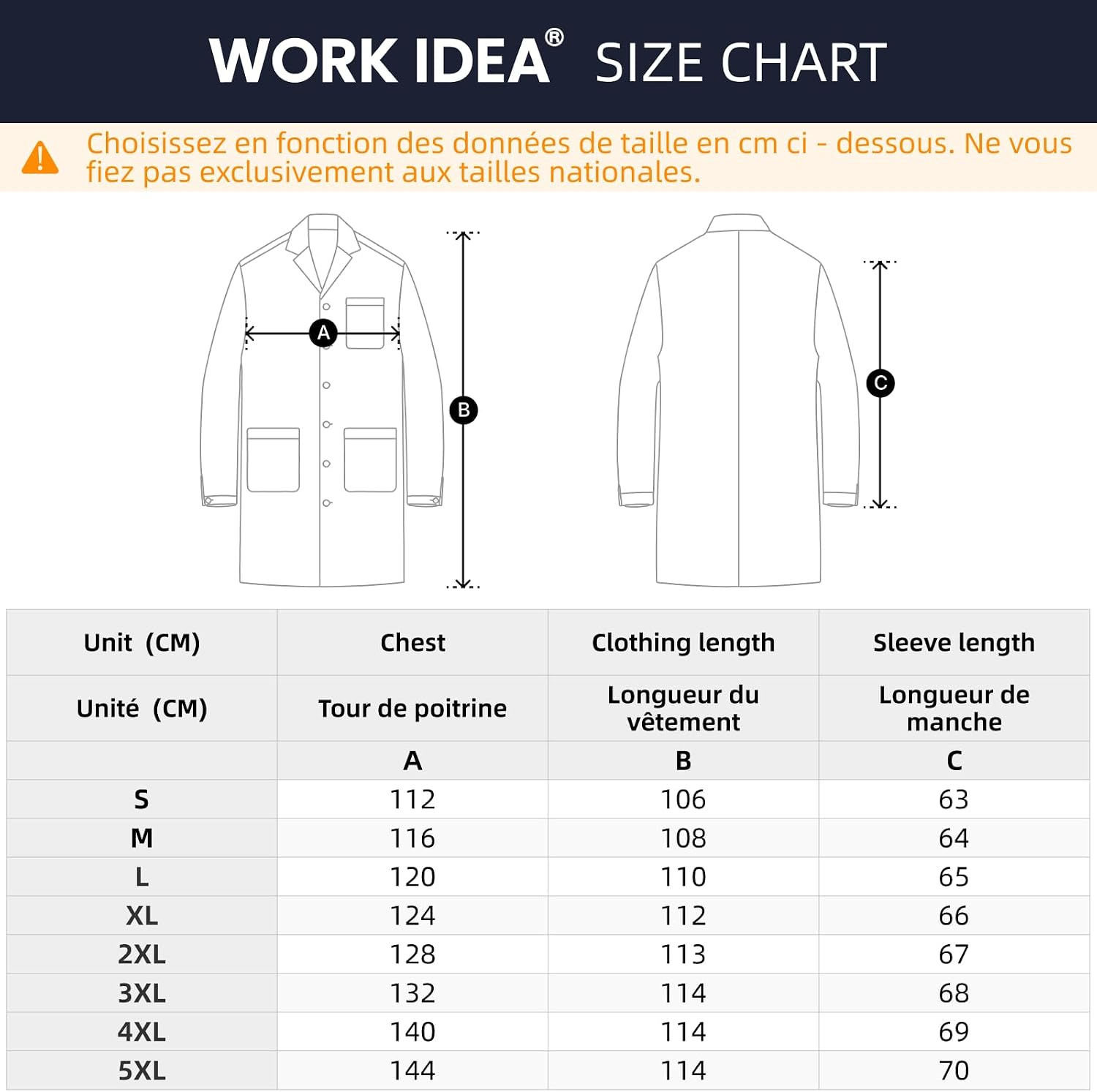 Detalle 1 de WORK IDEA laboratoriumjas voor dames en heren, 100% katoen, uniseks, S-5XL