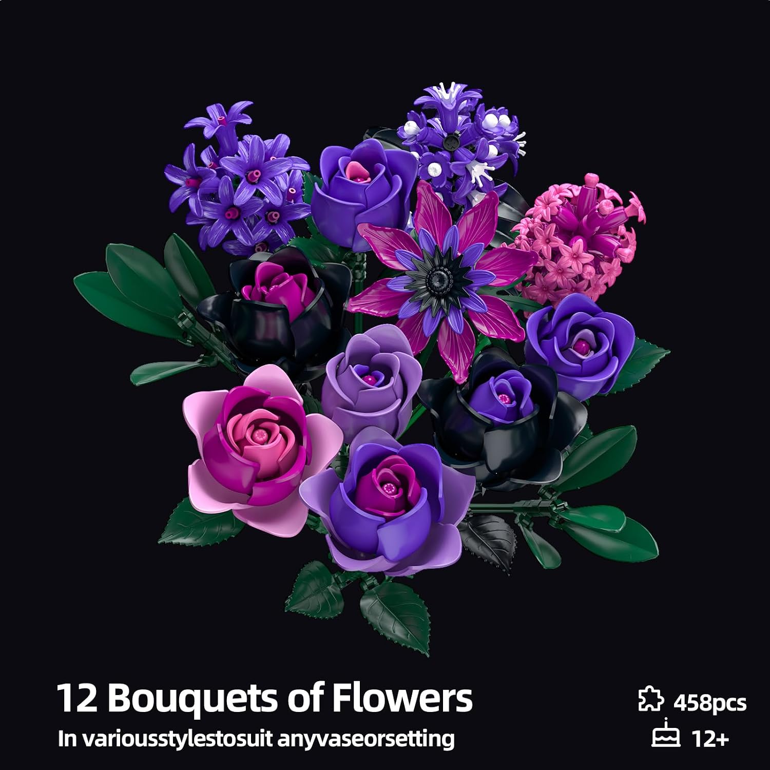 Detalle 2 de Purple Rose Flowers Bouquet Building Set