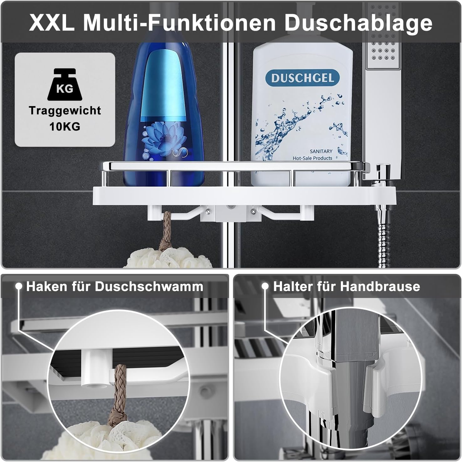 Thumbnail 4 de Görbach colonna doccia in acciaio inox senza miscelatore con soffione a pioggia, doccetta e mensola 20×20 quadrato