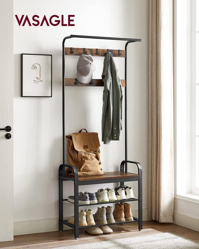 Detalle de VASAGLE Hall Tree with Shoe Bench, 9 Hooks