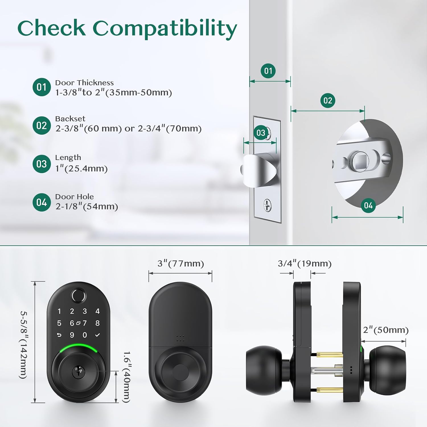 Detalle de Yamiry Smart Door Knob Lock, Aluminium