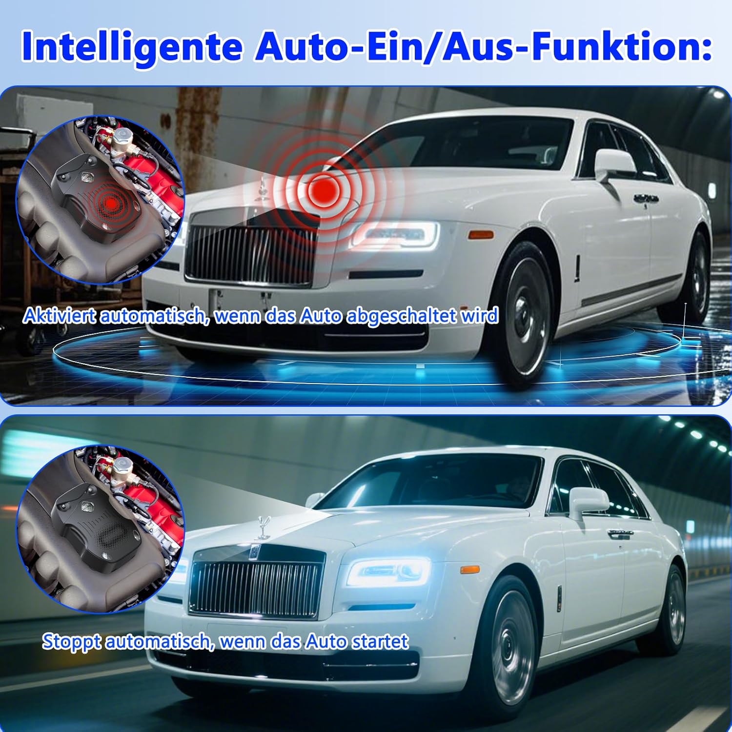 Detalle de Morole Marderschreck Auto 80㎡ | 3-IN-1 Stromversorgung, Ultraschall, Blitzlicht & Alarmton – flexibel einsetzbar