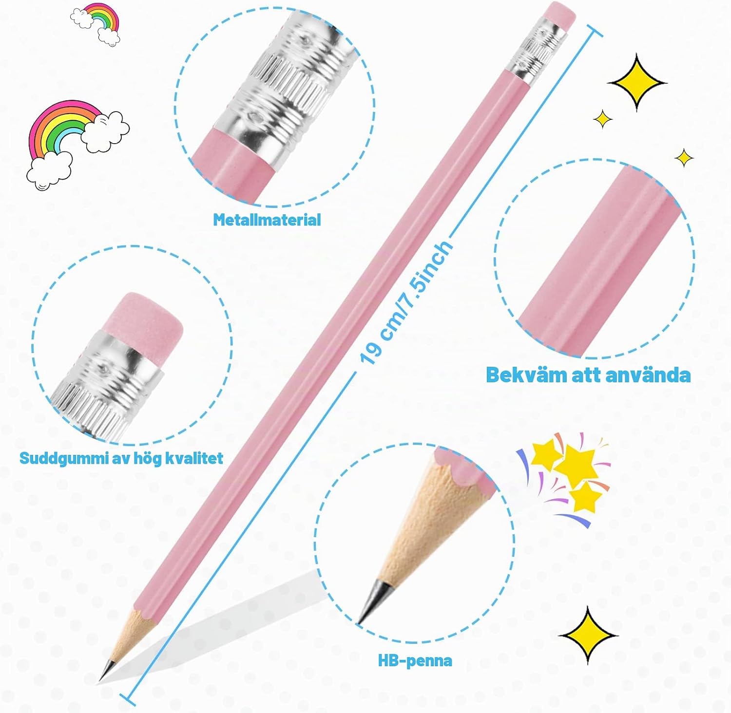 Detalle 2 de AUAUY Pencils #2 HB – 12 träpennor i macaronfärger med suddgummi